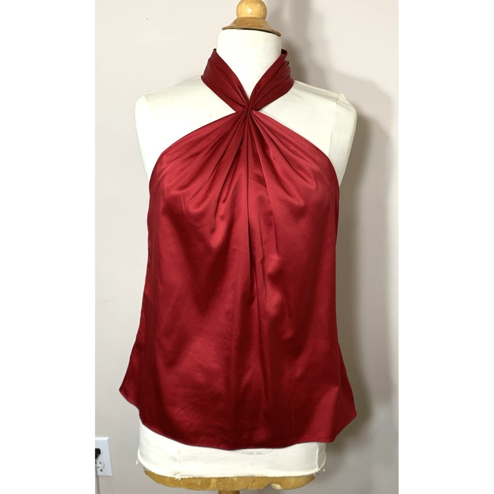 Ann Taylor Satin Halter Top Blouse Size 10 Ruby Red, Side Zip, Elegant Glam - Picture 12 of 12